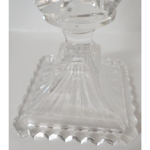 Vintage Lead Crystal Cut Glass Egg on Pedestal Base 7.25" Starburst & Leaf Motif - Picture 9 of 11